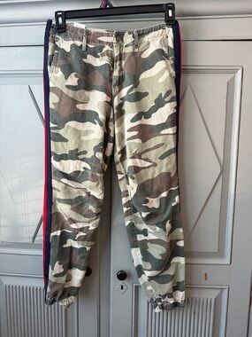 Mother NoZip Misfit Camouflage Pants with Red & Navy Side Stripe